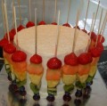 Surprise Rainbow Cake with Fresh Fruit Kebabs